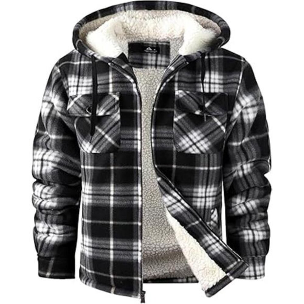 Men's Flannel Shirt Jacket Fleece Sherpa Lined Plaid Jackets Coat Full Zip Up